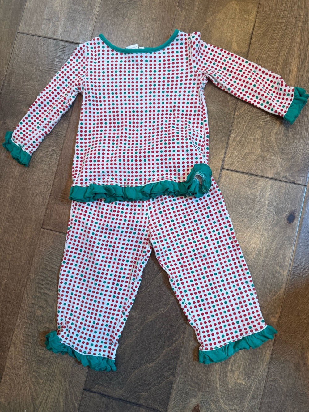 Gabiano Size 2 Christmas Polka Dot Ruffle Pajama Set